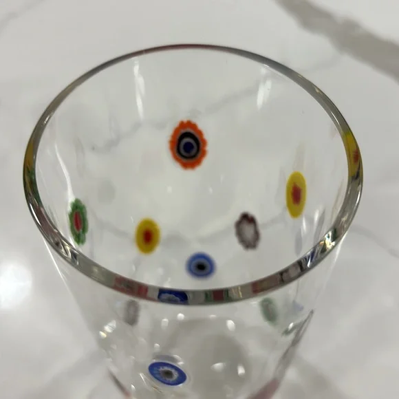 Millefiori Clear Drinking Glass With Colorful Accents - Picture 2 of 11